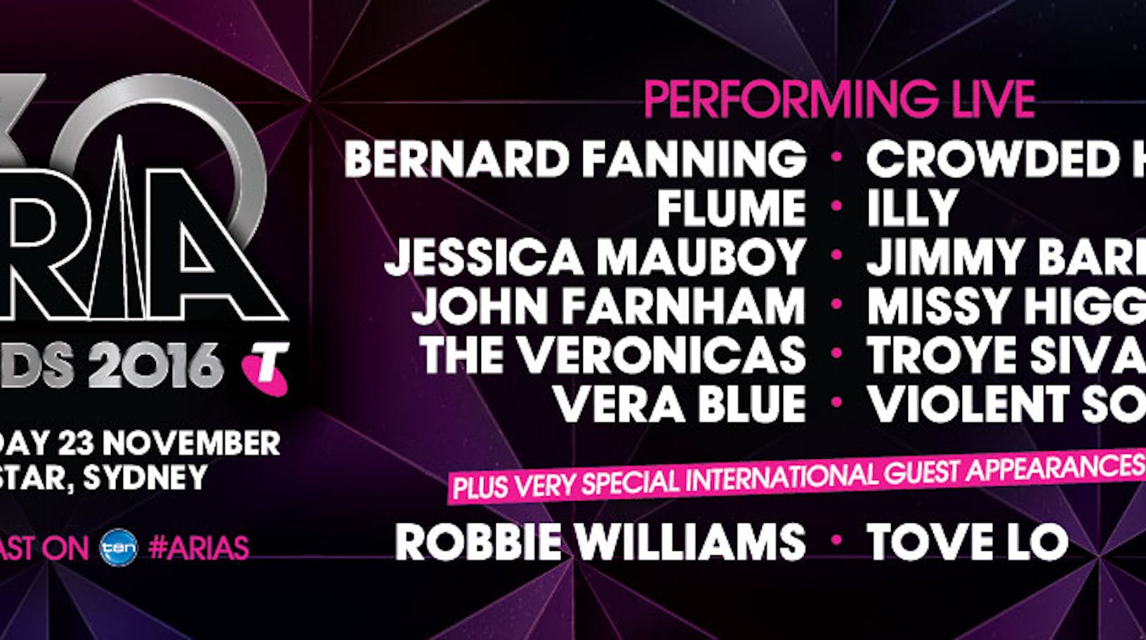 2016 ARIA Awards Presented By Telstra performers revealed