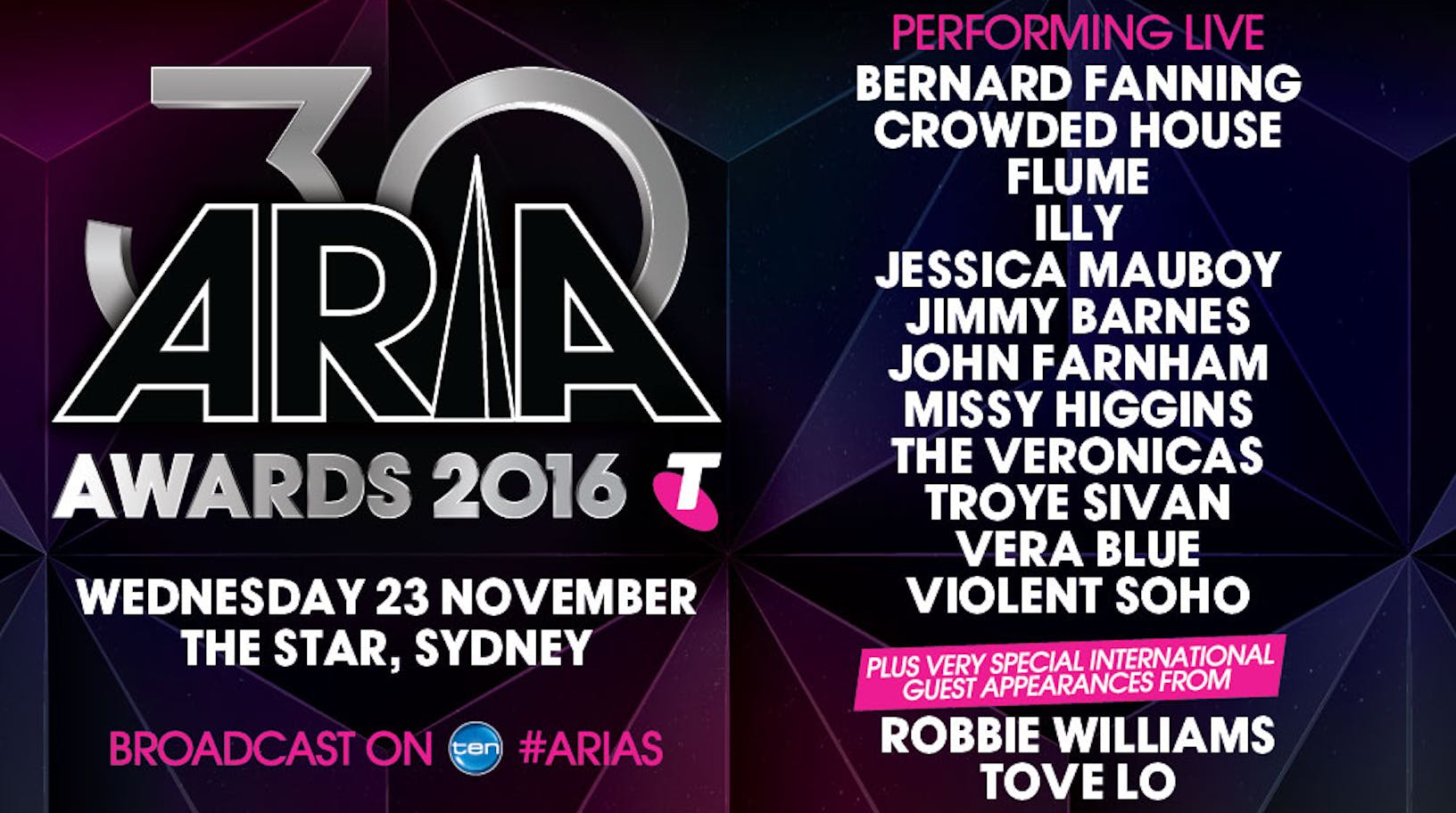2016 ARIA Awards Presented By Telstra performers revealed